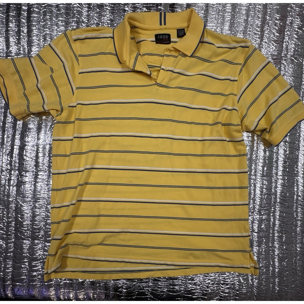 IZOD XFG Cool FX SwingFlex Yellow Striped Performance Polo Shirt Men's Large